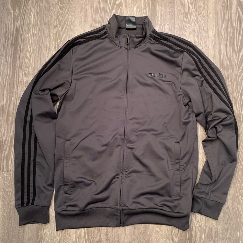 Adidas Tricot 3-Stripes‎ Charcoal Grey & Black Track Jacket Men’s Size Medium